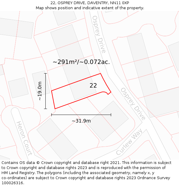 22, OSPREY DRIVE, DAVENTRY, NN11 0XP: Plot and title map