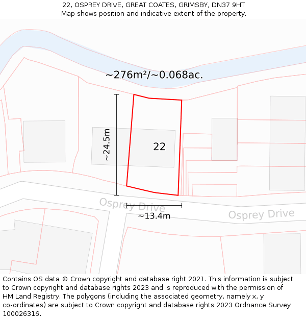 22, OSPREY DRIVE, GREAT COATES, GRIMSBY, DN37 9HT: Plot and title map
