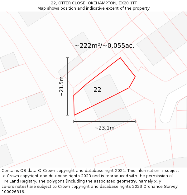22, OTTER CLOSE, OKEHAMPTON, EX20 1TT: Plot and title map