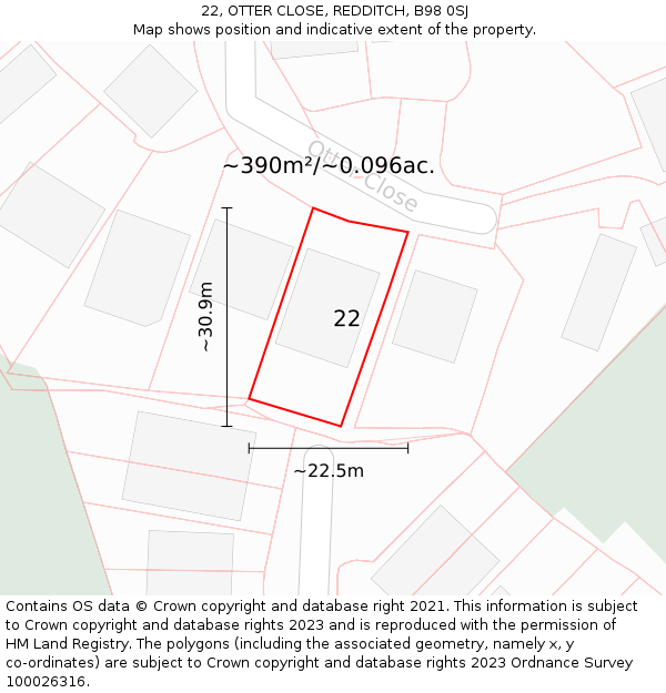 22, OTTER CLOSE, REDDITCH, B98 0SJ: Plot and title map