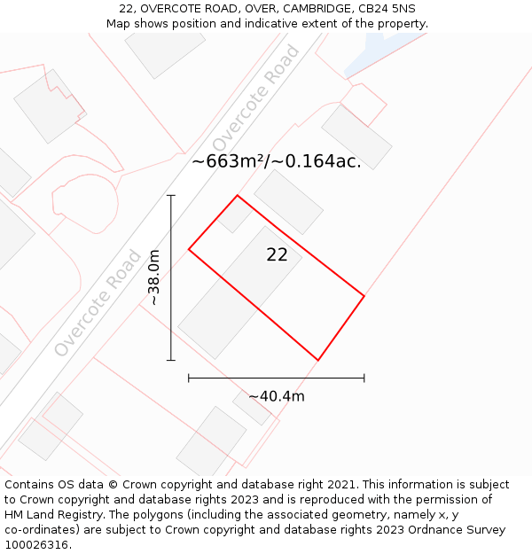 22, OVERCOTE ROAD, OVER, CAMBRIDGE, CB24 5NS: Plot and title map