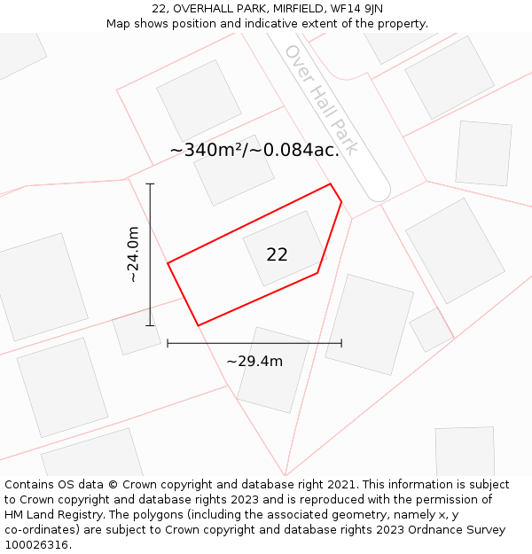 22, OVERHALL PARK, MIRFIELD, WF14 9JN: Plot and title map
