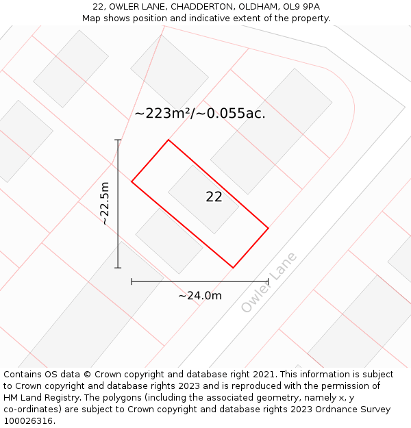22, OWLER LANE, CHADDERTON, OLDHAM, OL9 9PA: Plot and title map