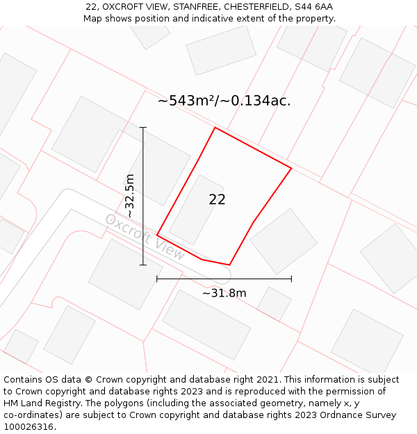 22, OXCROFT VIEW, STANFREE, CHESTERFIELD, S44 6AA: Plot and title map