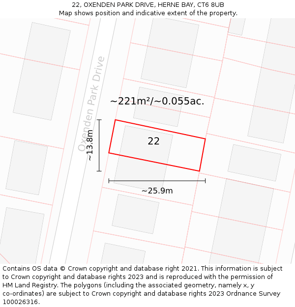 22, OXENDEN PARK DRIVE, HERNE BAY, CT6 8UB: Plot and title map
