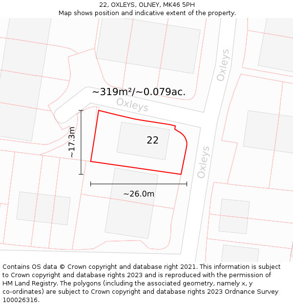 22, OXLEYS, OLNEY, MK46 5PH: Plot and title map