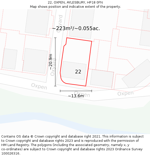 22, OXPEN, AYLESBURY, HP18 0FN: Plot and title map