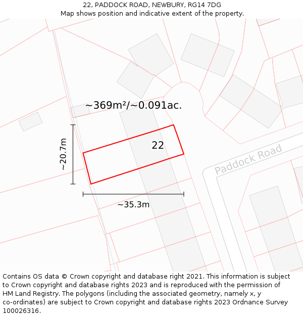 22, PADDOCK ROAD, NEWBURY, RG14 7DG: Plot and title map