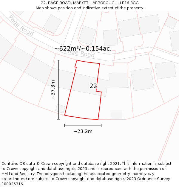 22, PAGE ROAD, MARKET HARBOROUGH, LE16 8GG: Plot and title map