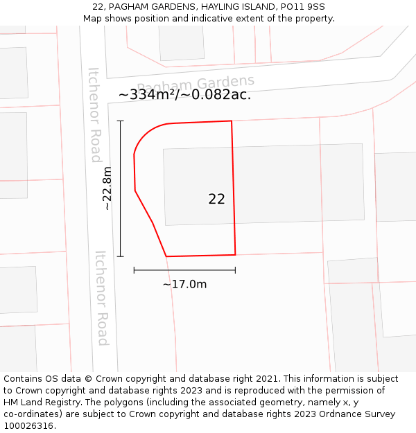 22, PAGHAM GARDENS, HAYLING ISLAND, PO11 9SS: Plot and title map