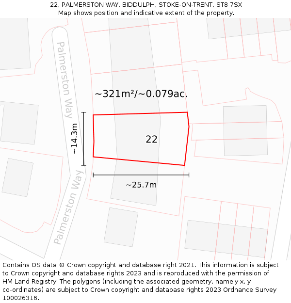 22, PALMERSTON WAY, BIDDULPH, STOKE-ON-TRENT, ST8 7SX: Plot and title map