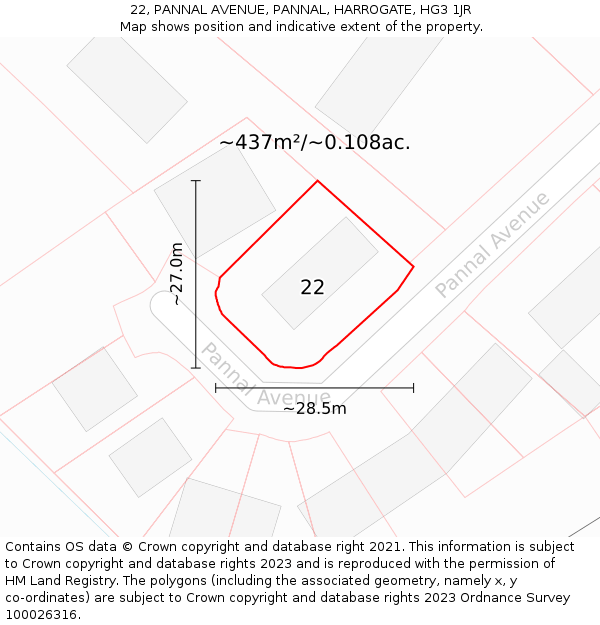 22, PANNAL AVENUE, PANNAL, HARROGATE, HG3 1JR: Plot and title map