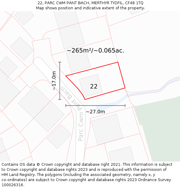 22, PARC CWM PANT BACH, MERTHYR TYDFIL, CF48 1TQ: Plot and title map
