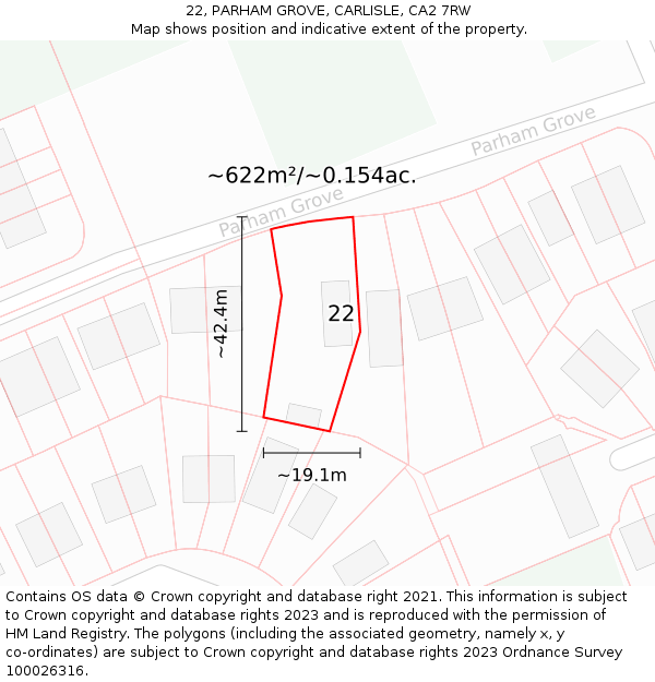 22, PARHAM GROVE, CARLISLE, CA2 7RW: Plot and title map