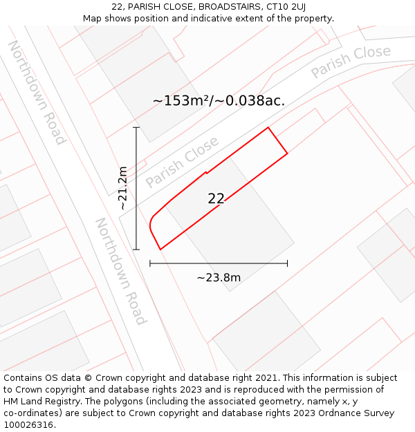 22, PARISH CLOSE, BROADSTAIRS, CT10 2UJ: Plot and title map