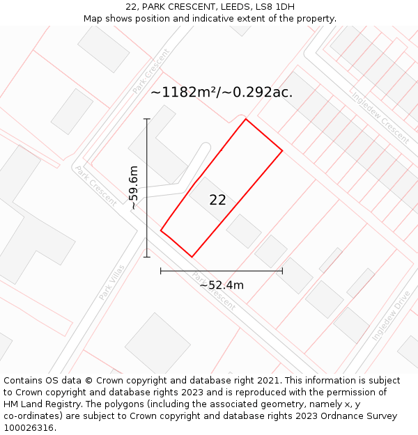 22, PARK CRESCENT, LEEDS, LS8 1DH: Plot and title map