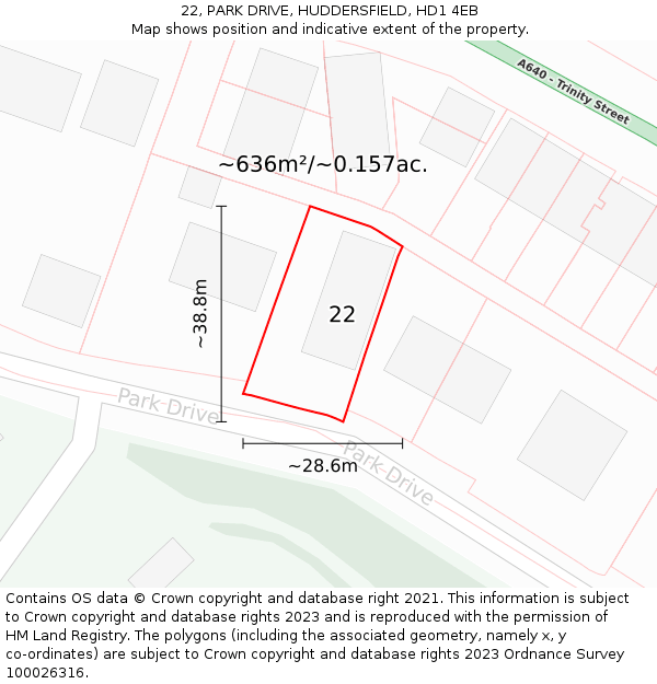 22, PARK DRIVE, HUDDERSFIELD, HD1 4EB: Plot and title map