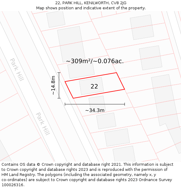 22, PARK HILL, KENILWORTH, CV8 2JG: Plot and title map