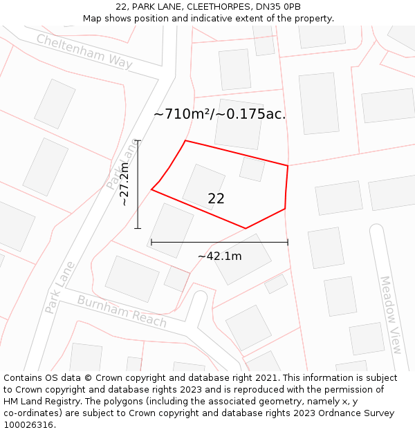 22, PARK LANE, CLEETHORPES, DN35 0PB: Plot and title map