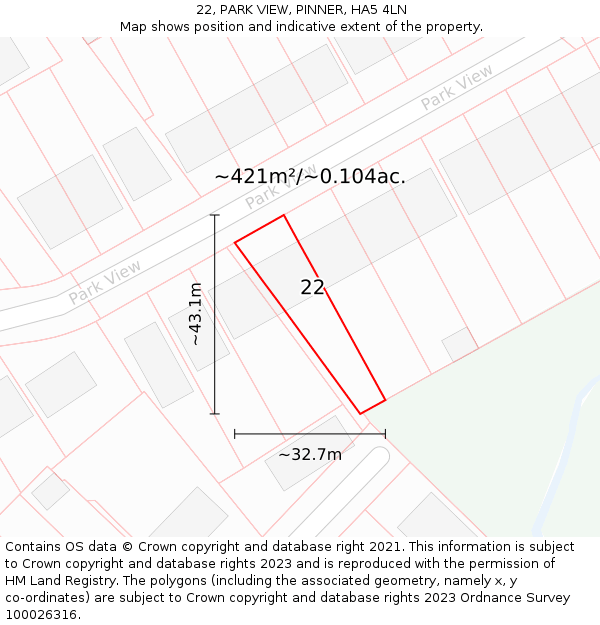 22, PARK VIEW, PINNER, HA5 4LN: Plot and title map
