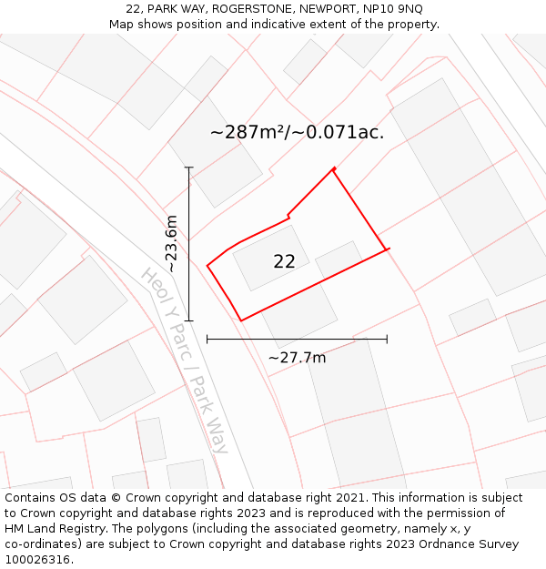 22, PARK WAY, ROGERSTONE, NEWPORT, NP10 9NQ: Plot and title map