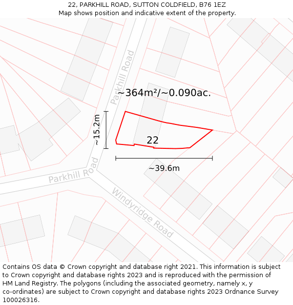 22, PARKHILL ROAD, SUTTON COLDFIELD, B76 1EZ: Plot and title map