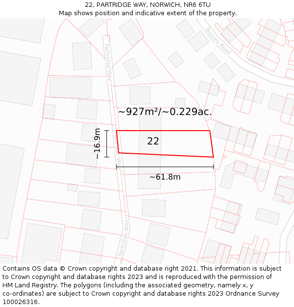 22, PARTRIDGE WAY, NORWICH, NR6 6TU: Plot and title map