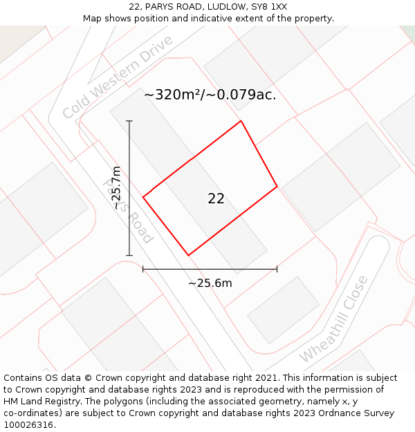 22, PARYS ROAD, LUDLOW, SY8 1XX: Plot and title map