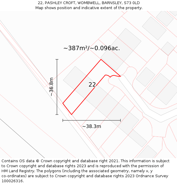 22, PASHLEY CROFT, WOMBWELL, BARNSLEY, S73 0LD: Plot and title map