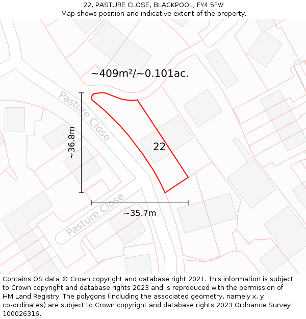 22, PASTURE CLOSE, BLACKPOOL, FY4 5FW: Plot and title map