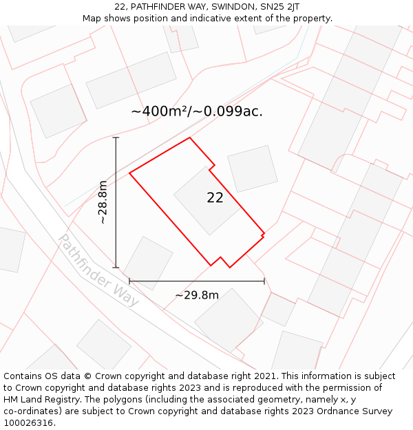 22, PATHFINDER WAY, SWINDON, SN25 2JT: Plot and title map