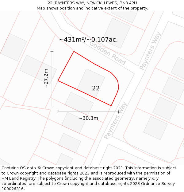 22, PAYNTERS WAY, NEWICK, LEWES, BN8 4PH: Plot and title map
