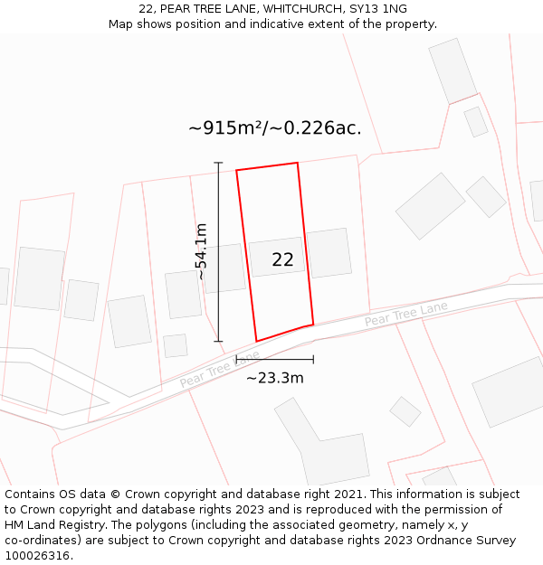 22, PEAR TREE LANE, WHITCHURCH, SY13 1NG: Plot and title map