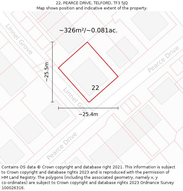 22, PEARCE DRIVE, TELFORD, TF3 5JQ: Plot and title map
