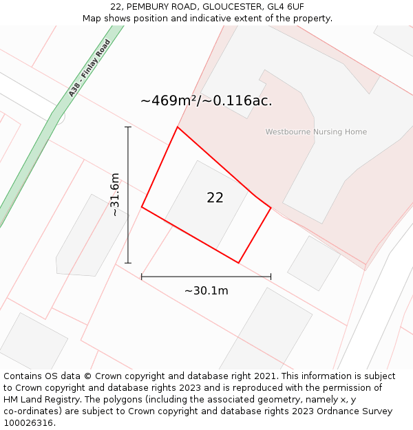 22, PEMBURY ROAD, GLOUCESTER, GL4 6UF: Plot and title map