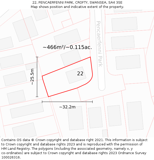22, PENCAERFENNI PARK, CROFTY, SWANSEA, SA4 3SE: Plot and title map