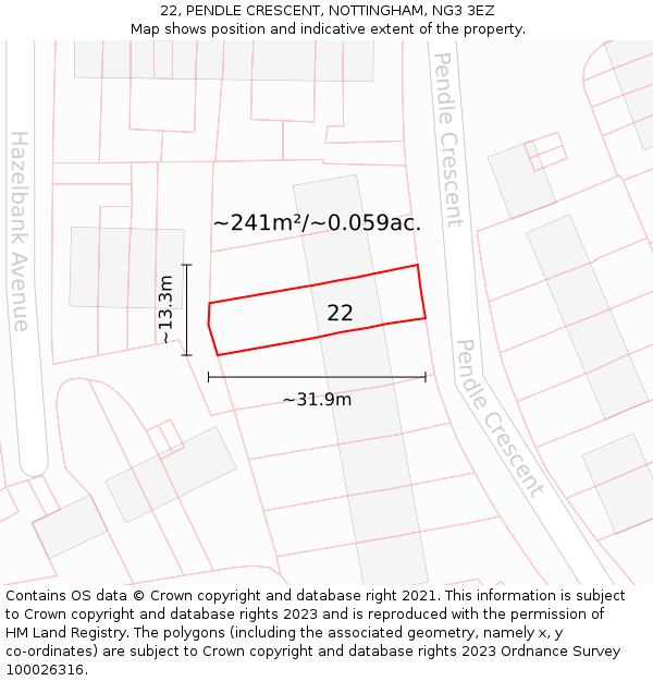 22, PENDLE CRESCENT, NOTTINGHAM, NG3 3EZ: Plot and title map