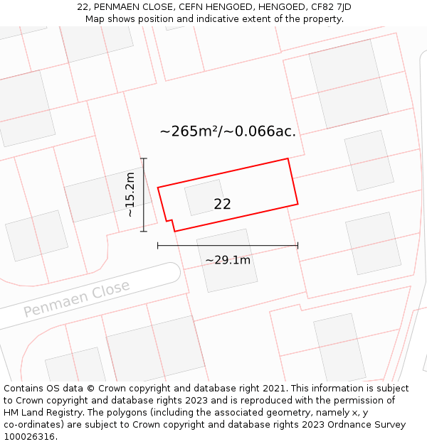 22, PENMAEN CLOSE, CEFN HENGOED, HENGOED, CF82 7JD: Plot and title map