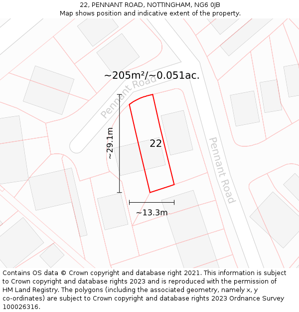 22, PENNANT ROAD, NOTTINGHAM, NG6 0JB: Plot and title map
