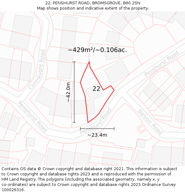 22, PENSHURST ROAD, BROMSGROVE, B60 2SN: Plot and title map