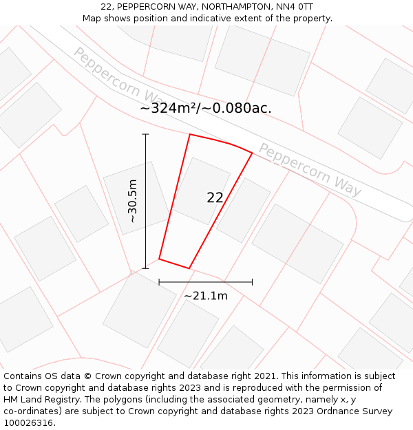 22, PEPPERCORN WAY, NORTHAMPTON, NN4 0TT: Plot and title map