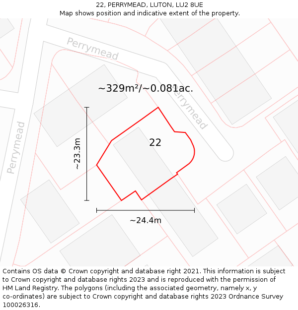 22, PERRYMEAD, LUTON, LU2 8UE: Plot and title map