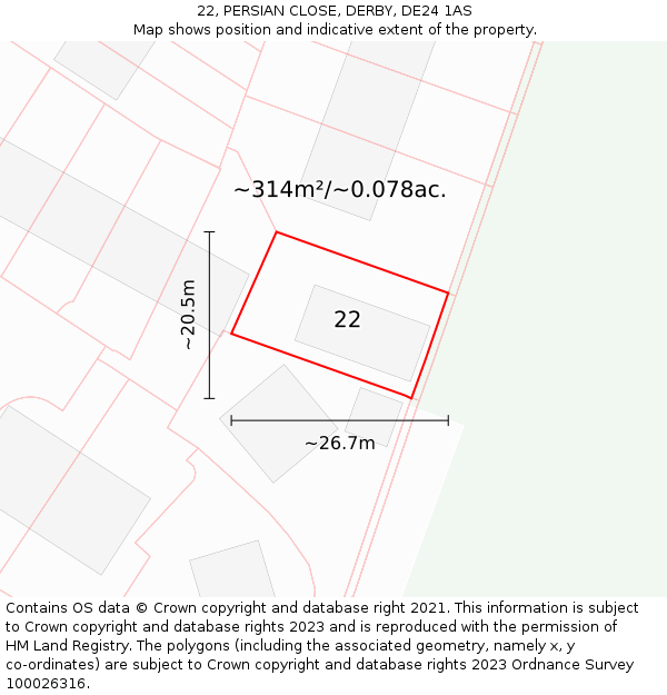 22, PERSIAN CLOSE, DERBY, DE24 1AS: Plot and title map