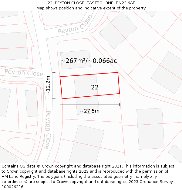 22, PEYTON CLOSE, EASTBOURNE, BN23 6AF: Plot and title map