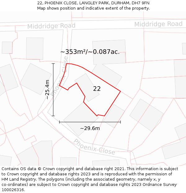 22, PHOENIX CLOSE, LANGLEY PARK, DURHAM, DH7 9FN: Plot and title map