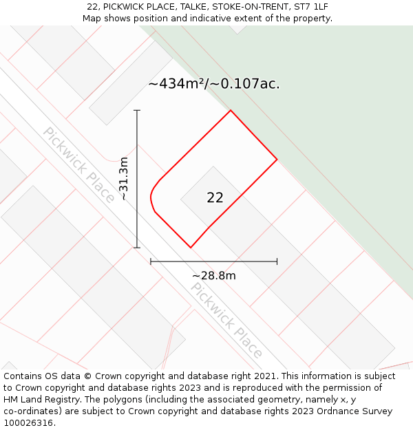 22, PICKWICK PLACE, TALKE, STOKE-ON-TRENT, ST7 1LF: Plot and title map
