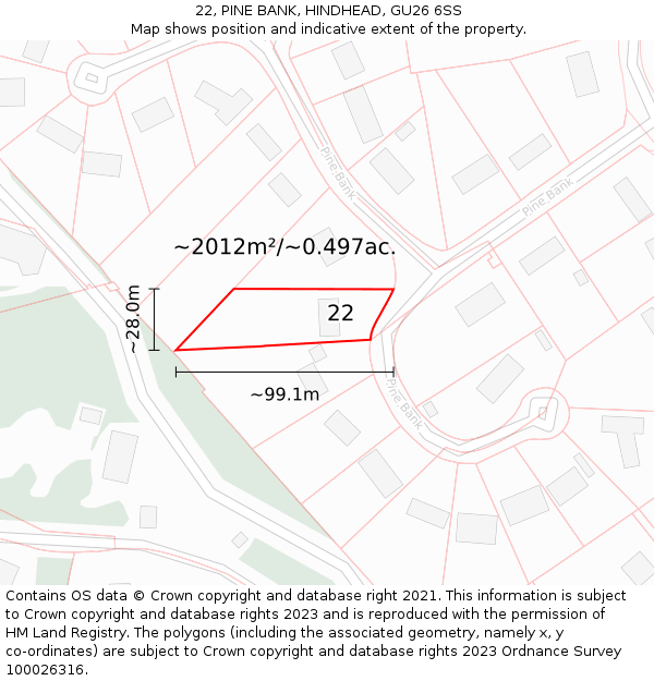 22, PINE BANK, HINDHEAD, GU26 6SS: Plot and title map