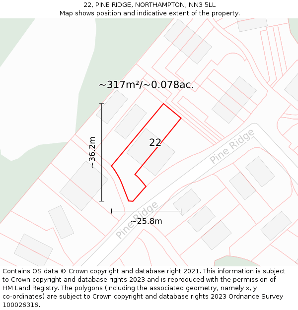 22, PINE RIDGE, NORTHAMPTON, NN3 5LL: Plot and title map