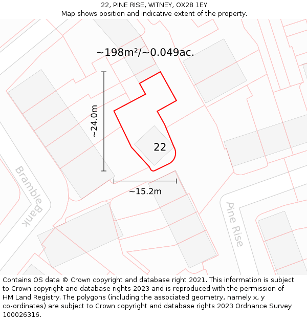 22, PINE RISE, WITNEY, OX28 1EY: Plot and title map