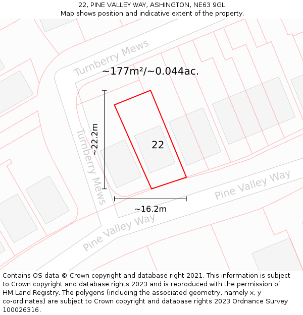 22, PINE VALLEY WAY, ASHINGTON, NE63 9GL: Plot and title map